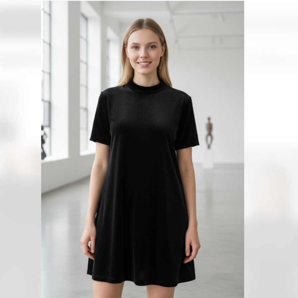 NWT A-Line Mock Neck Velvet Dress Black SZ-0